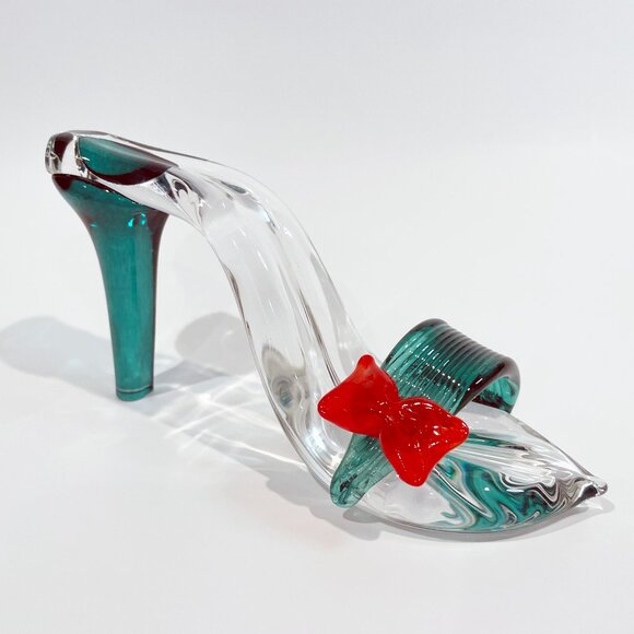 Alex Radetski Studios Art Glass Slipper / High Heel Shoe Signed Red Bow - Picture 1 of 6